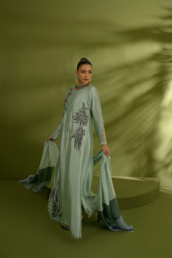 Jazzy – Embellished Mint Grey Kaftan Set