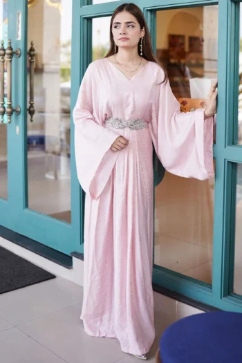 Blush Glamour – Hand Embellished Silk Kaftan Set